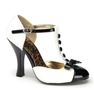 NWOB Pin Up Couture Smitten -10 White Black Patent Heel Shoe Size 7